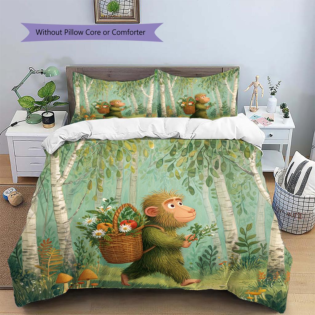 Forest Cartoon Animals Pattern Bedding Quilt Set  Home Decoration  Gift (1 * duvet cover + 2 * pillowcase  without core)