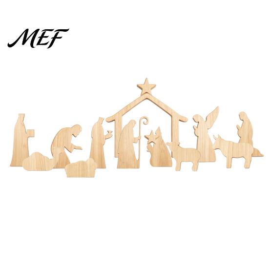 Decorazione da Tavolo Natalizia da Interno, Set Presepe in Legno da 13 Pezzi, Mini Statuine della Sacra Famiglia, Centrotavola Festivi per