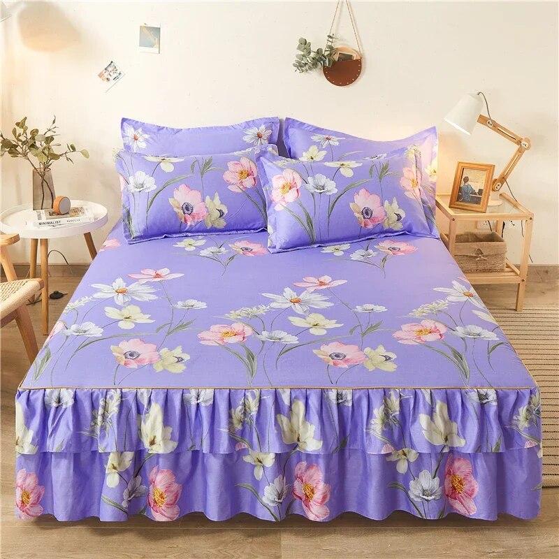 Lace Bed Sheet Skirt  Floral Printed Bed Cover Single/Queen/King Size Bedspread On The Bed (No Pillowcase
