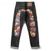 Novo Hipster Japonês Retro Hip-hop Moda Imprimir Jeans High Street Lazer Slim Reto Bordado Y2k Impressão Costura Calças