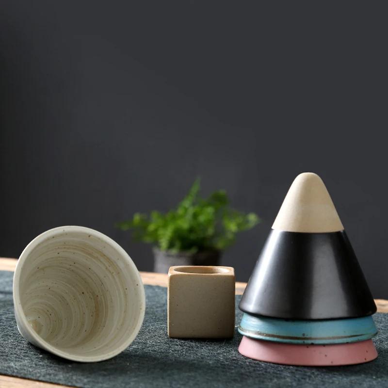 1pc Retro Japanese Triangular Cone Shape Pottery Tea Coffee Cup Pull Ceramic Mug Rough Latte Tea Porcelain Cup for Home Office