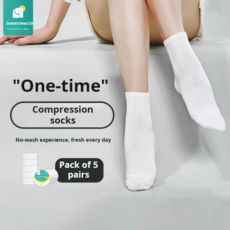 Time Compression Disposable Socks Day Throw Mid Barrel Socks Non Washable Travel Portable Socks 5-Pair Set