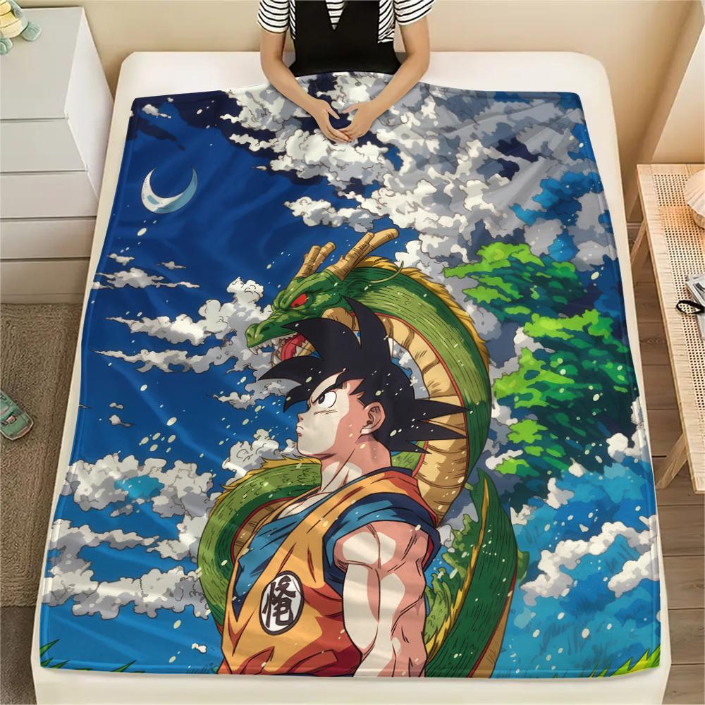 Cartoon Goku Pattern Flannel Blanket, High Quality Comfortable for All Seasons, Home Decor, Warmth and Comfort, Perfect for Gifts.