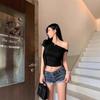 Spicy Girl Asymmetrical One-Shoulder Slimming Short-Sleeve Top - Sexy and Unique Summer Style for Women
