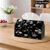 2D Flat, 1 Black and White Floral Decorative Tissue Box, Suitable for Home, Car, Kitchen, Bathroom, Polyester Material Daily Use Tissue Box, Desktop D