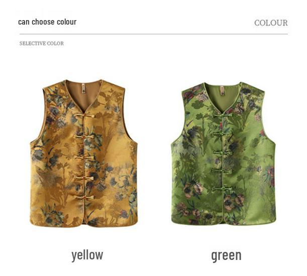 Mom's Vintage Chinese Frog Button Print Vest – Sleeveless V-Neck Cardigan