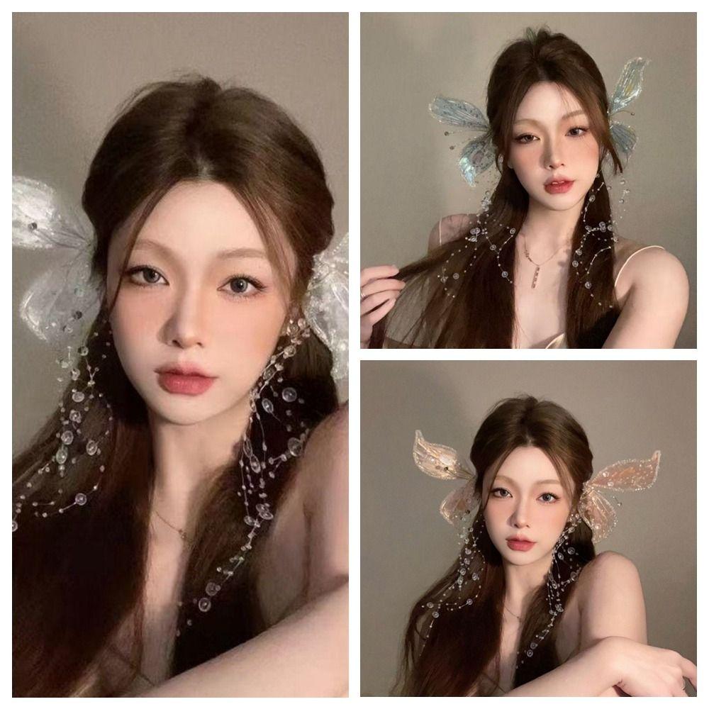 1Pair Fairy Wedding Bridal Headdress Bead Duckbill Clip Cute Tassel Hair Clip  Girl