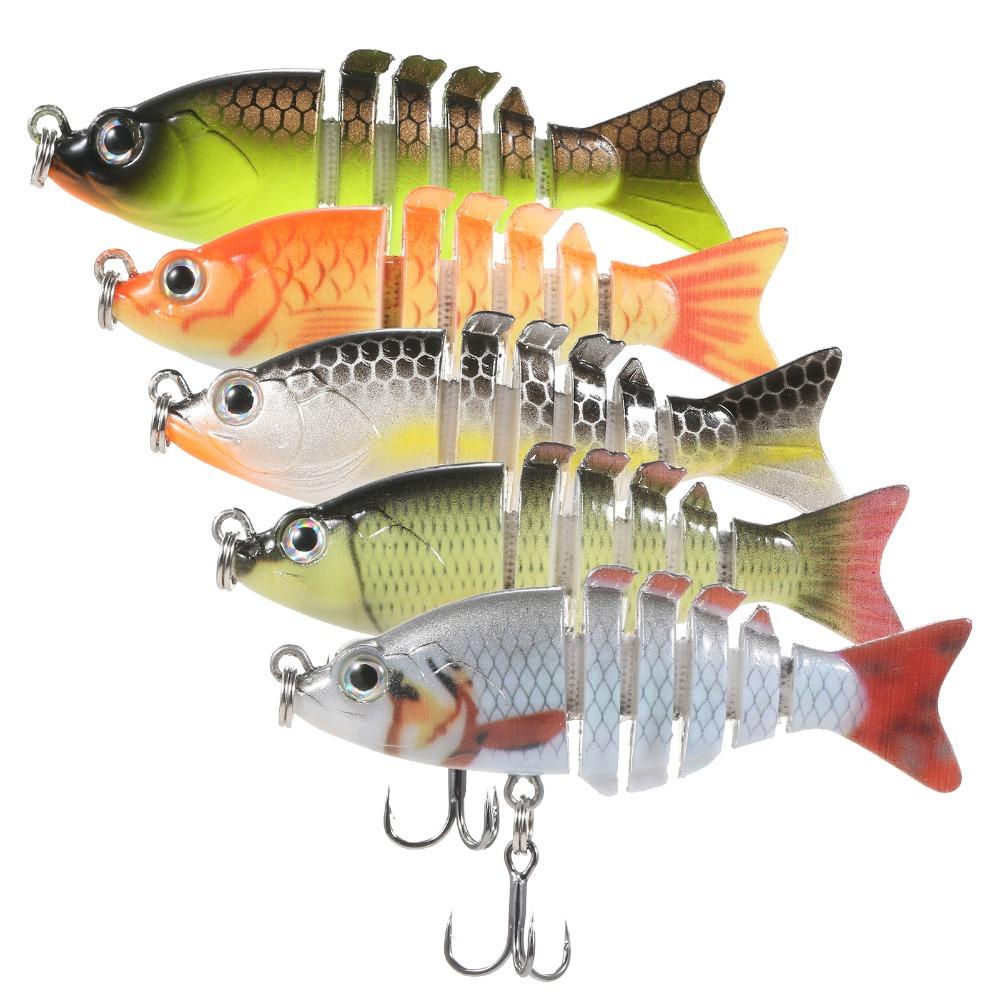 5PCS with Treble Hooks Jointed Swimbaits 6 Segment Artificial Fishing Lures Saltwater Fishing