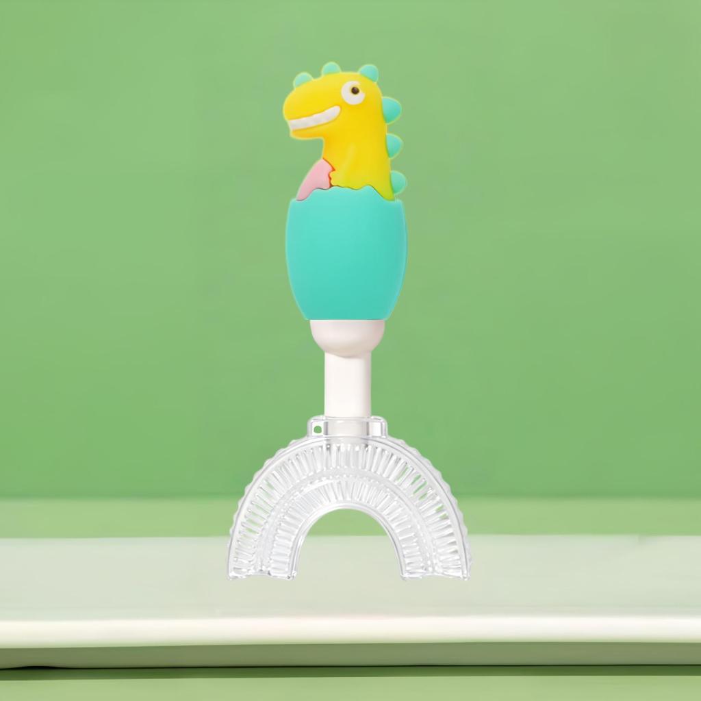 Soft Bristle U-Shaped Children's Toothbrush (Ages 1-12) - Cute Dinosaur Design with Silicone Brush Head