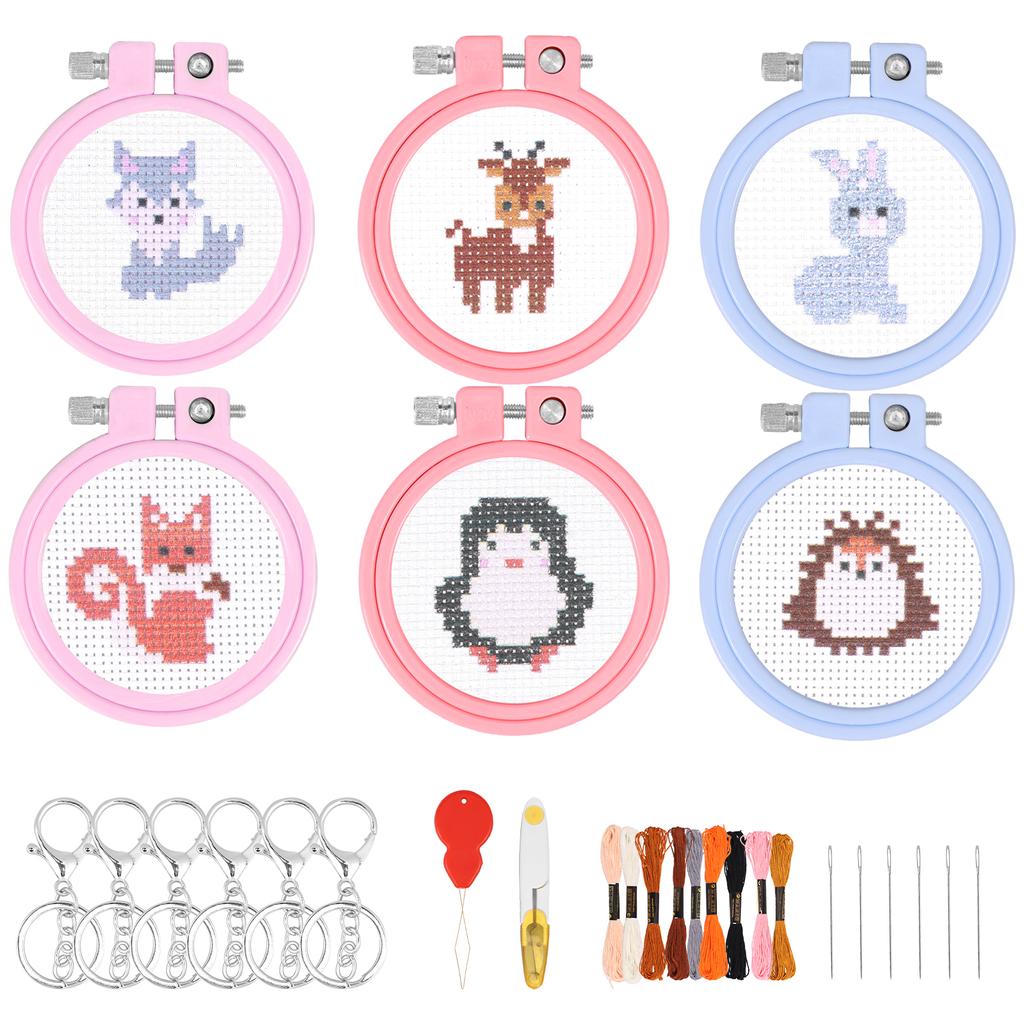 6 Stück Stickerei Anfänger-Sets DIY Kreuzstich-Set Stickerei Starter-Set Tragbarer Nadelentferner Einfädelwerkzeug Mit Stickrahmen Kinder