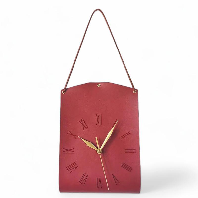 Zegar ścienny w stylu vintage z PU skóry w kształcie torby, kreatywny zegar w stylu sztuki nowoczesnej, dekoracja do zawieszenia na ścianie, salon, sypialnia, cichy zegar retro