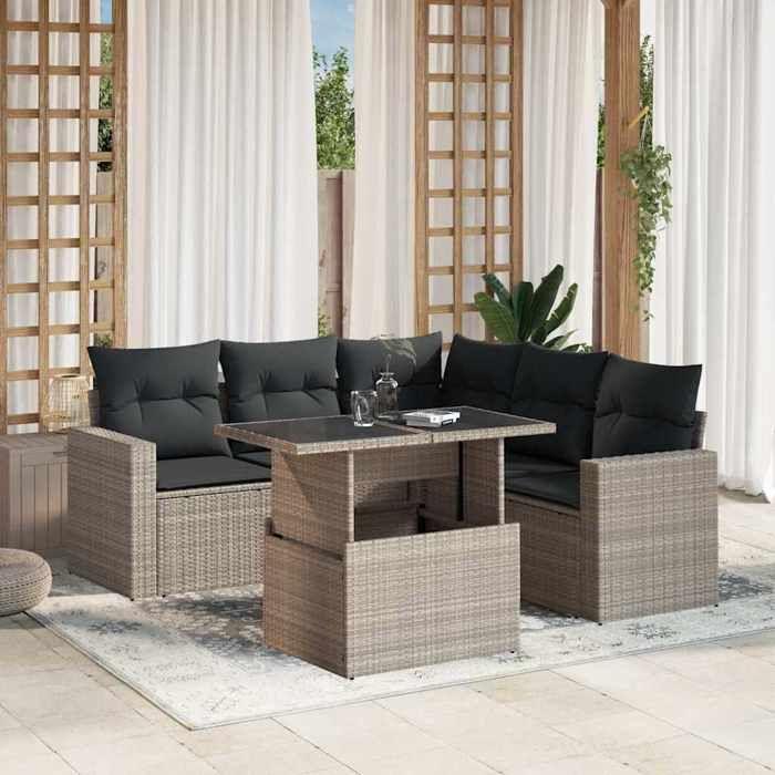 VidaXL Salon de jardin 6 pcs avec coussins gris clair résine tressée 3267272