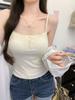 #Summer New Versatile Slim Lace Button Design Integrated with Chest Pad Comfortable Solid Color Thin