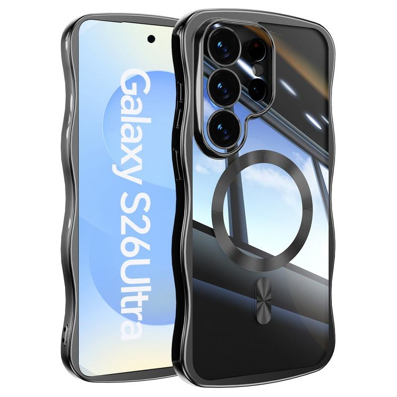 

Покрытие Волнистая Рамка Магнитный Чехол Для Телефона Для Samsung Galaxy S26 S25 Ultra S24 Plus Гальванизированный Силикон Прозрачная Задняя Панель Мягкий Чехол For Samsung S26 чёрный