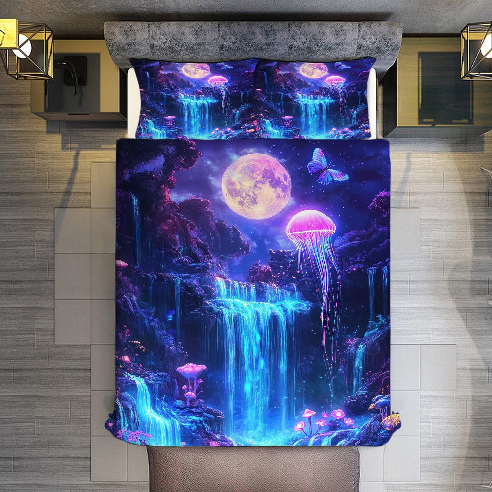 

Temu Fantasy Night Waterfall Forest Digital Printing Quilt Set Three-Piece Home Textile Kit 70 * 133cm (and 75cm * 50cm)