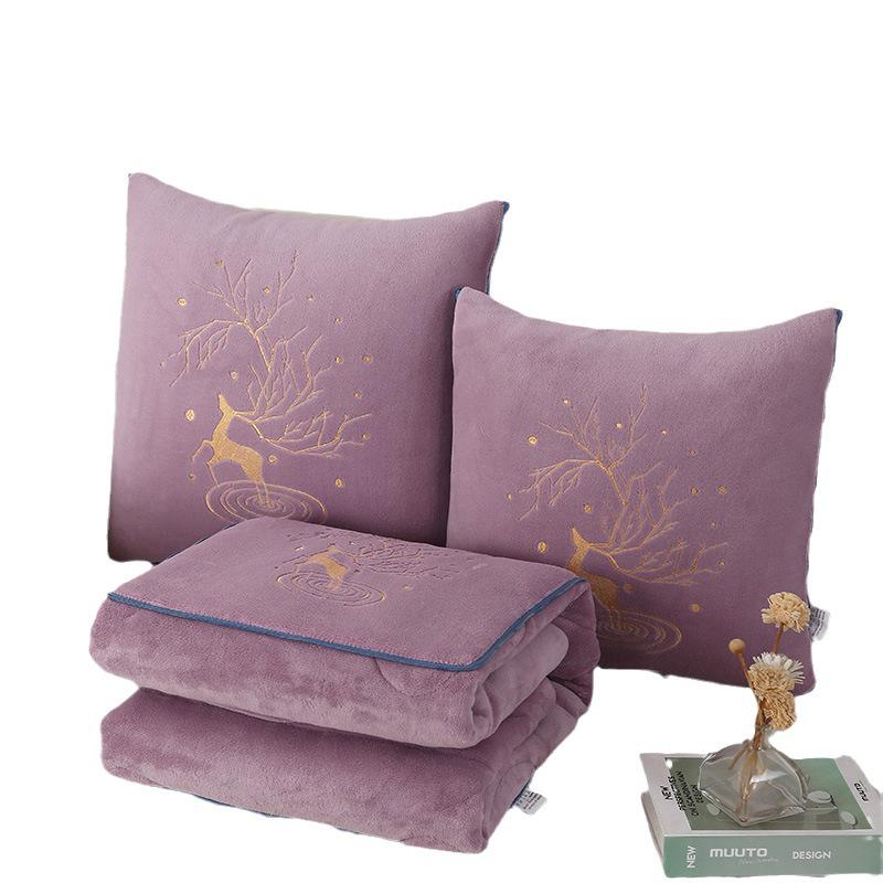 Dual-Use Pillow & Blanket: Crystal Velvet Embroidered Cushion for Car & Office Naps