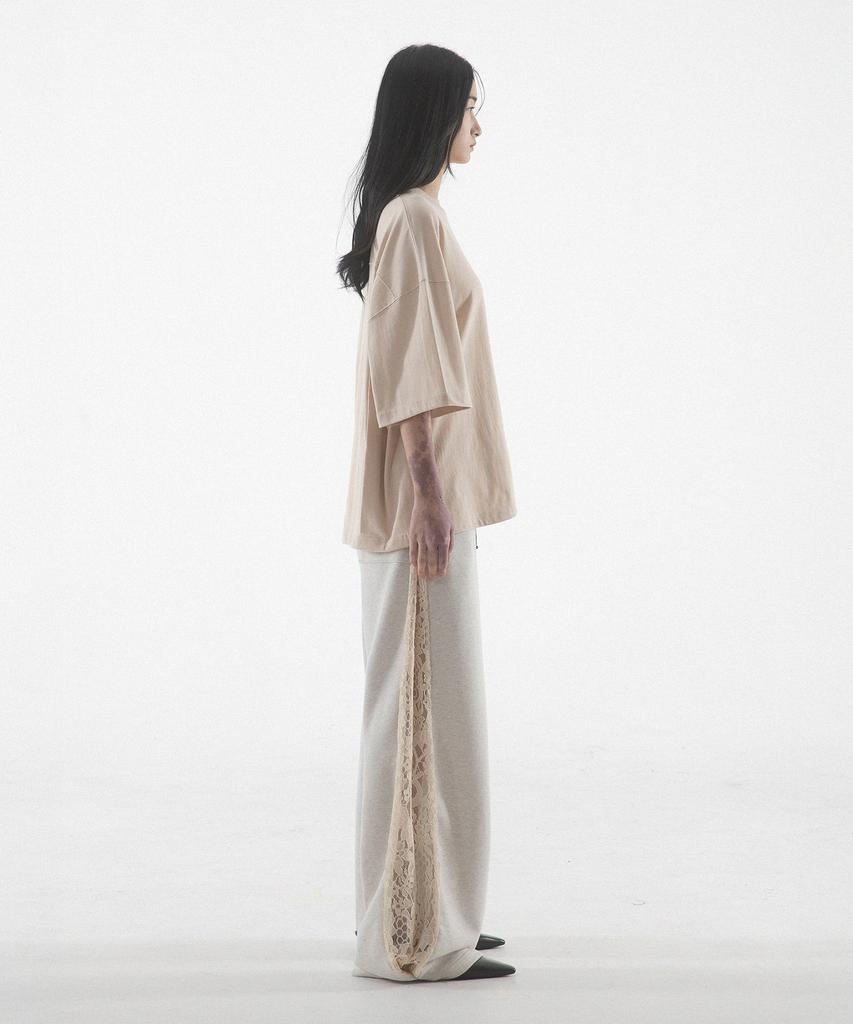 Paensyo Scissors Tuck See-Through Pants - Oatmeal