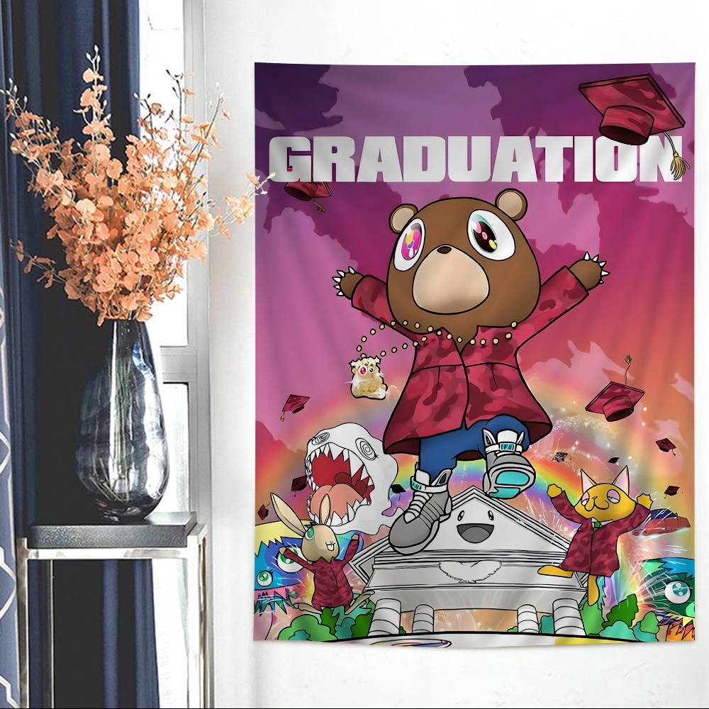 KKanye WWest YYe Rapper Anime Tapestry Hippie Flower Wall Carpets Dorm Decor Cheap Hippie Wall Hanging