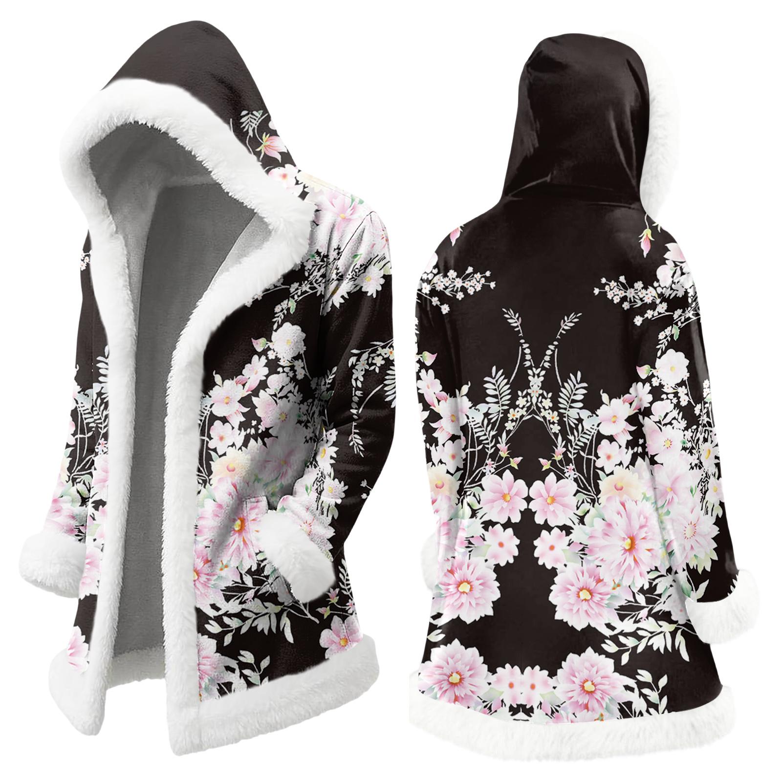 

Unisex Casual And Fashionable Plush Collar Hooded Long Sleeved Floral Gradient Printing Jacket S