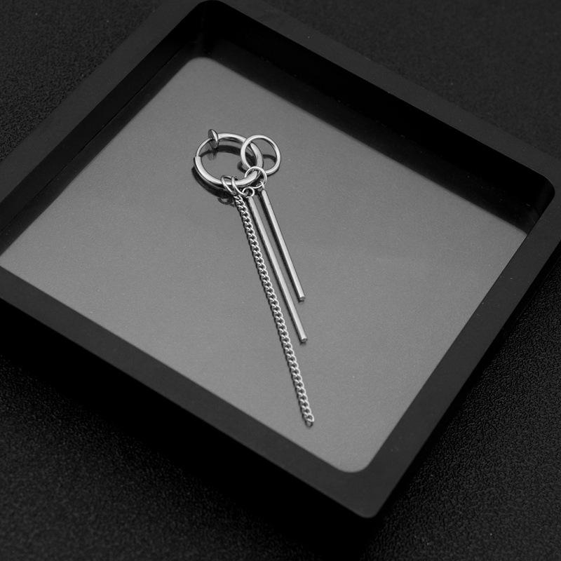 Neue Mode Edelstahl Lange Kette Quaste Pendent Ohrringe Hoop Persönlichkeit Ohr Clips für Unisex Hip-Hop Punk Rock Trendy