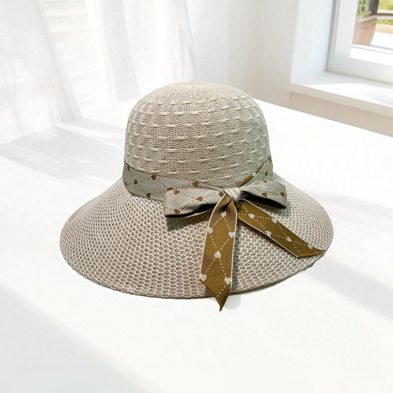 Foreign style fashionable old lady sun hat straw hat beach bow sunscreen new sun hat breathable casual versatile