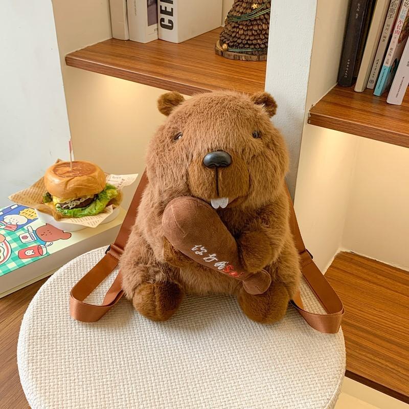 Marmota Plüschrucksack mit Reißverschluss für Kinder und Jugendliche für den täglichen Gebrauch