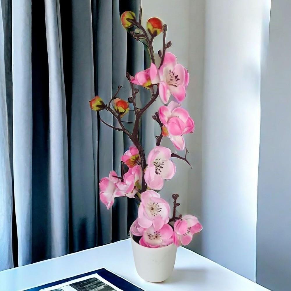 New Year Sweet Artificial Plum Flowers Bright Color Bonsai Simulation Blossom Home Decoration Potted Plum Flower Bonsai
