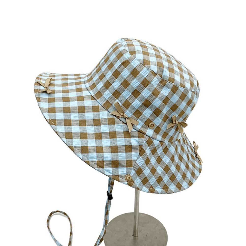 

Sun Protection Hiking Fisherman Hat Small Lattice Bow Bucket Hat Drawstring Sun Hat Mountaineering синий