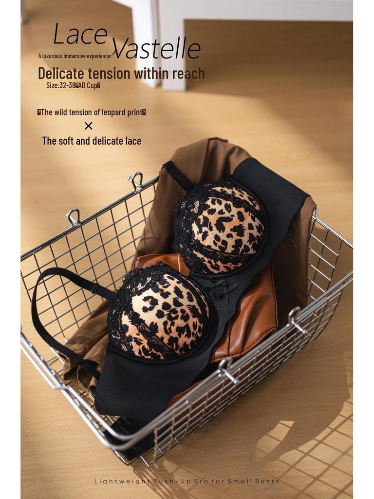 Leopard Print Strapless Lift Bra with Adjustable Underwire for Small Busts