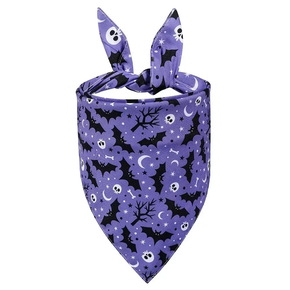 1×Halloween Dog Bandana Pet Triangle Scarf Pumpkin Ghost Pattern Adjustable Dog Bib Costume For Small Medium Dogs Cats Accessory