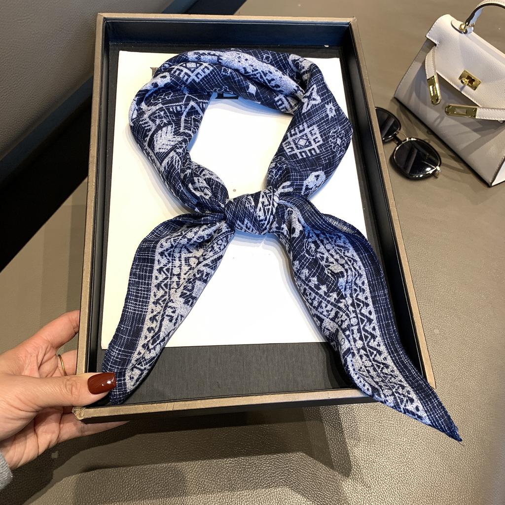 High-end Herringbone Silk Cotton Silk Scarf Women's Spring and Autumn New Versatile Decorative Scarf Shawl Fashion Printed Small Square Scarf