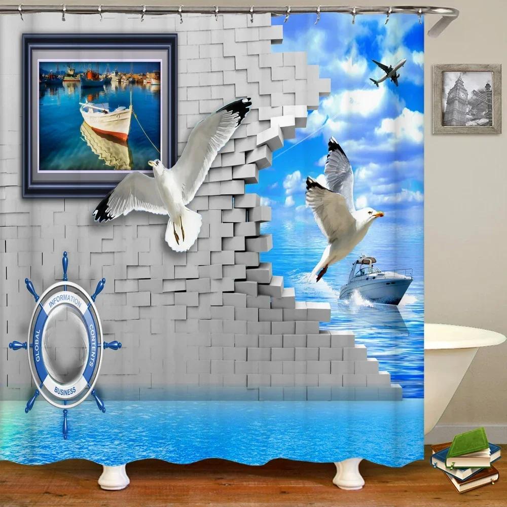 Underwater World Fish Turtle 3d Shower Curtains Ocean Dolphin Sea Scenery Fabric Waterproof Bath Curtain Bathroom Decor Screen