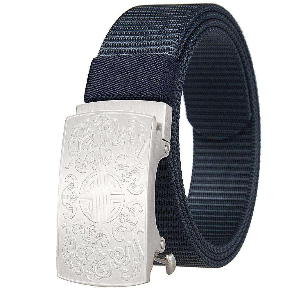 3.5Cm Nylon Braided Belt For Men, Button Head Closure Toothless Stainless Steel Buckle Ly36-61927-3