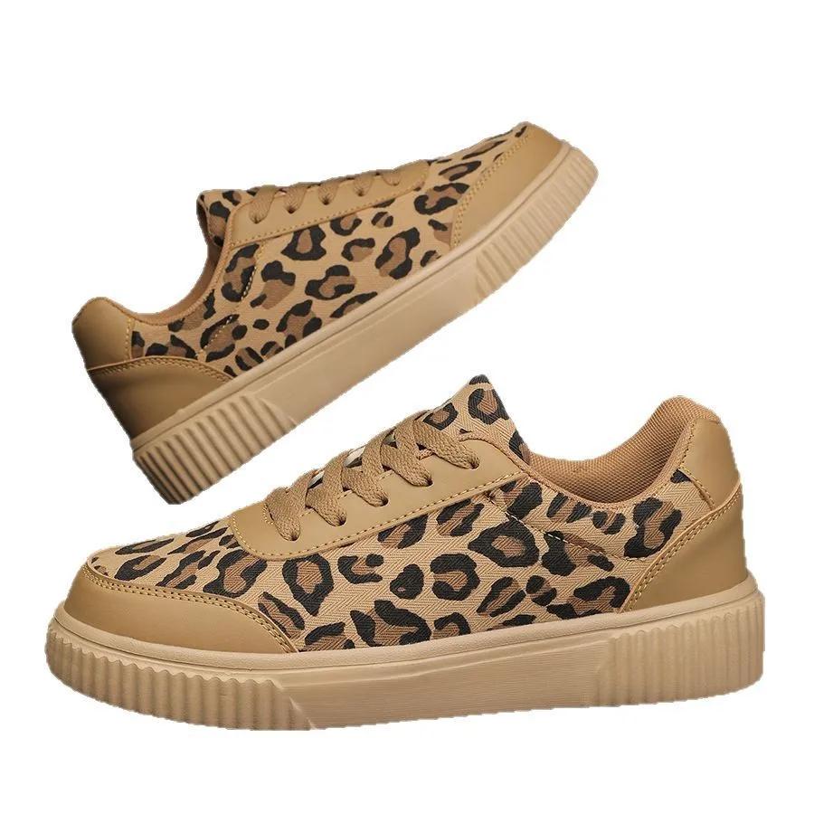 New Leopard Print Designed Retro Fashion Casual Shoes for Women Shallow Mouth Comfortable Versatile Chunky Sneakers 2025