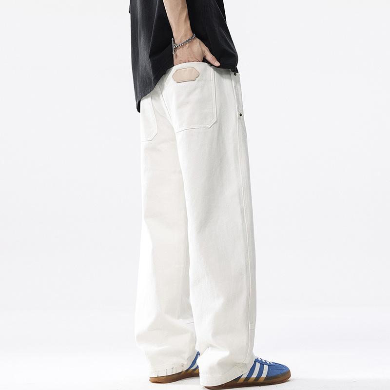 Spring and Autumn American High Street Ripped Jeans Men's Loose Straight Wide Legs Pants