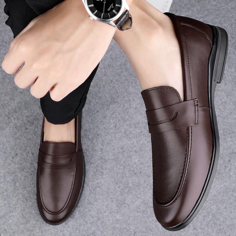 Fashion Mens Genuine Leather Casual Shoes Slip On Winter Plush Snow Loafers Non Slip Breathable Driving Flats Spring Walking Work Shoes