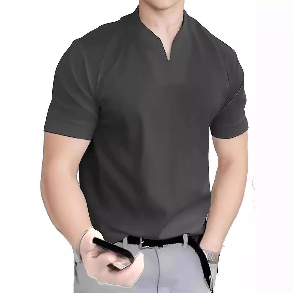 2023 Men's Summer Muscle Fit Elastic Cotton V-Neck T-Shirt - European Size