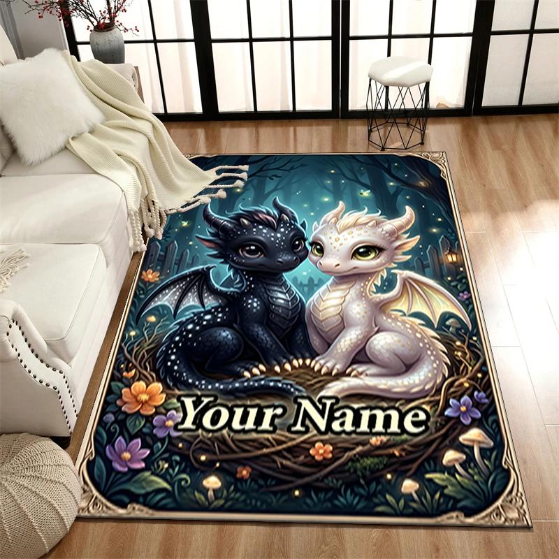 1PC Custom Name "Dragon Friendship Forest" Theme Floor Mat Ideal for Living Room, Game Rooms, Office, Bedroom,Floor Mat Playful Design