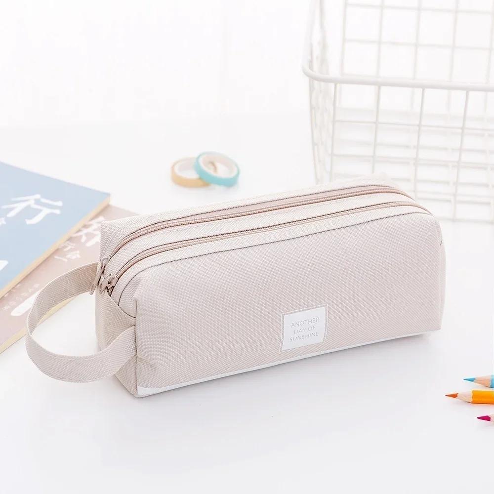 Solid Large Capacity Pen Pencil Bag Storage Case Makeup Pouch Cute Stationery Office School Supplies