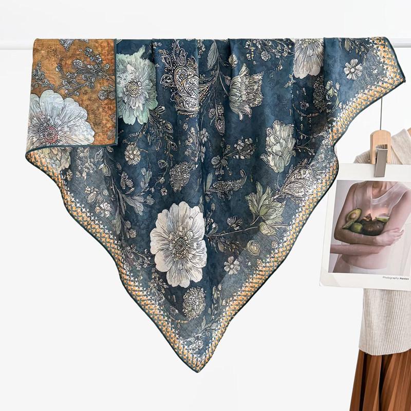 Chinese Style Peony Velvet Square Scarf 91 Women's Spring and Autumn Silk Scarf Shawl Two-color Different-faced Scarf Mother Gift