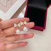 1Pair Korean Style Fashion Simple Personality Exquisite Temperament Earrings Bow Knot Shell Pearl Earrings Women'S Jewelry