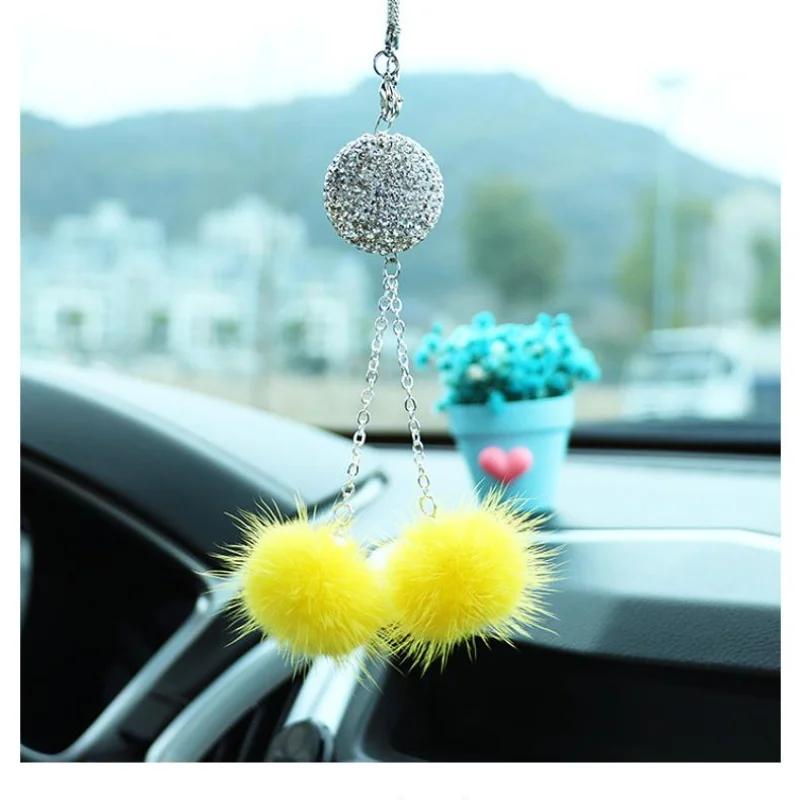 Pendentif créatif en forme de cœur pêche pour rétroviseur, boule de cristal et de diamant, style pompon, décoration de voiture