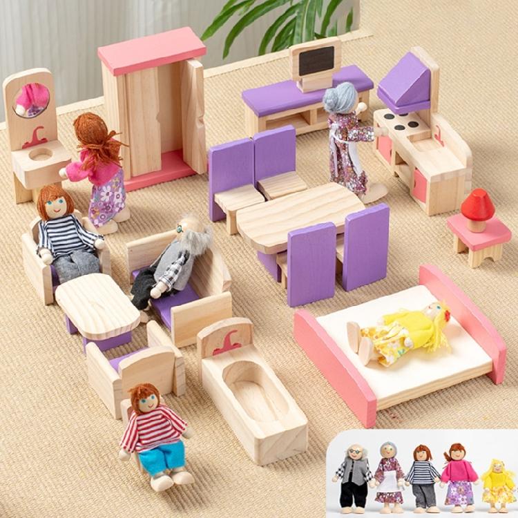 Dollhouses Decoration Living Room Bedroom Scene Miniature Furniture Model Set for Kids Pretend Play Interaction Toy