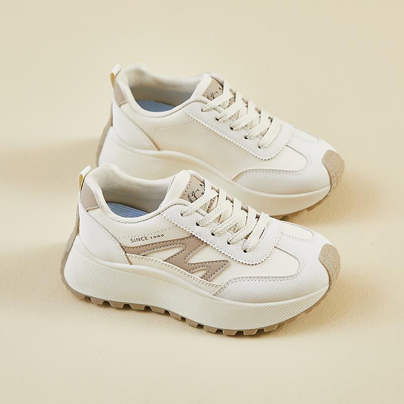 Chunky Platform Dad Shoes for Women Casual Running Sneakers PU Leather Walking Shoes Women's Comfort Breathable Non-Slip Lace-up Work Tennis Sneakers