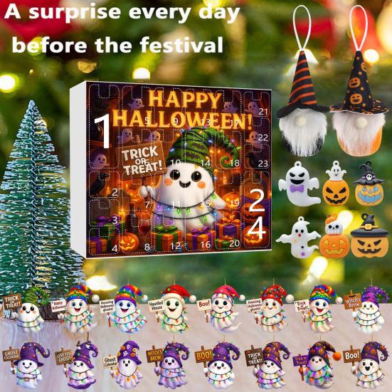 Halloween Advent Calendar 2025 24 Day Countdown Calendar with Acrylic Ghost/Gnome/Pumpkin Ornaments for Indoor Outdoor Home Party Decor