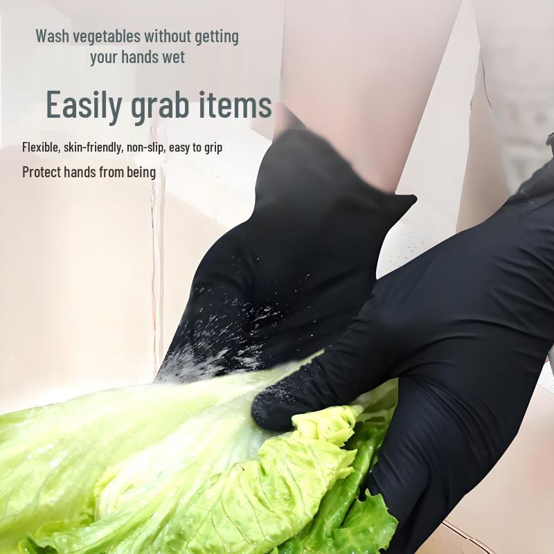 Wusijing Food-Grade Black Nitrile Disposable Gloves for Kitchen, Industrial, and Household Use - Powder-Free