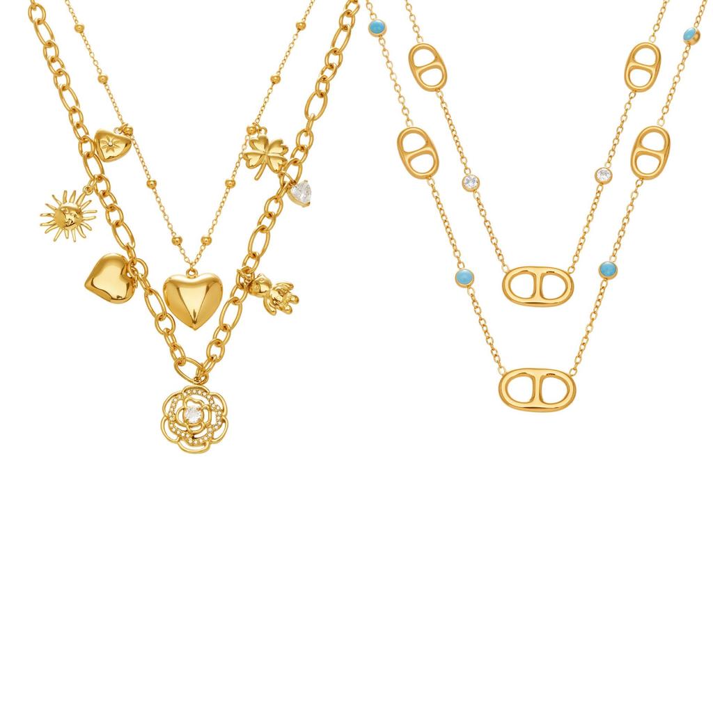 18K Gold Plated Stainless Steel Double Layer Heart Pendant Necklace