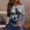 Women's Halloween Print Long Sleeve Top with Round Neck and Hem Slit for Casual Party Wear