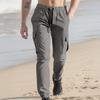 Men Cargo Pants Drawstring Waist Jogger Pants Tapered Casual Trousers with Multi Pockets for Gym Workout Hiking Street Wear