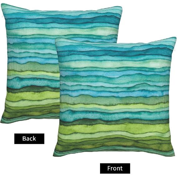 Teal Blue Green Throw Pillow Covers 18x18 Set of 2 Watercolor Aqua Waves Decorative Pillow Covers Abstract Striped Outdoors Pillowcase Cushion Case